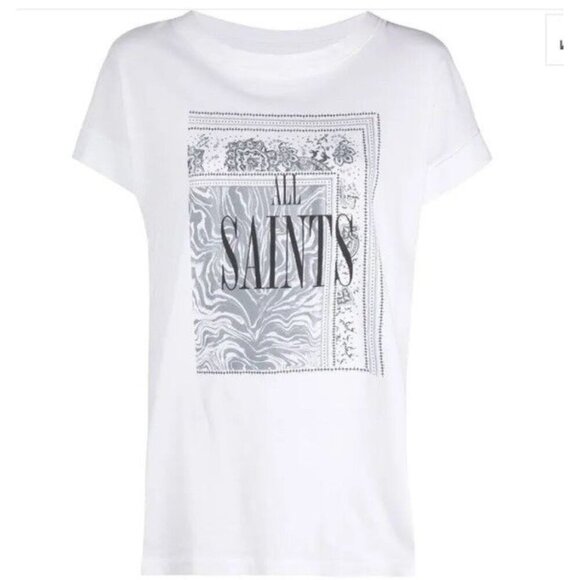All Saints Logo T Shirt Mens S White Short Sleeve Crewneck Spell Out Cotton Roll - Picture 1 of 13